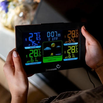 Stacja pogodowa RCC – elektroniczna, podświetlana, bezprzewodowa, 3 czujniki, czarna
