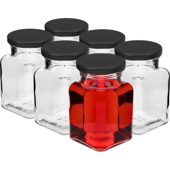 Słoik twist off 150 ml Cztery kąty fi 53 z czarną zakrętką, 6 szt.