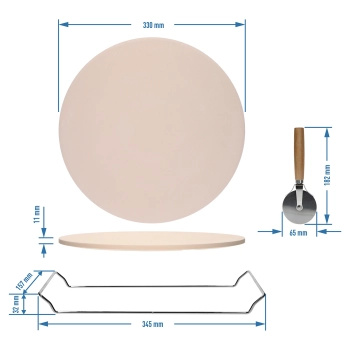 Kamień do pizzy z uchwytem i nożykiem, z kordierytu, okrągły 33 cm