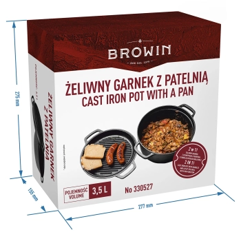 Żeliwny garnek z patelnią, 3,5 L