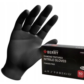 nitrylowe rękawice Jednorazowe GRIP Diamond czarne bezpudrowe XXL MOCNE 50