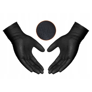 nitrylowe rękawice Jednorazowe GRIP Diamond czarne bezpudrowe XXL MOCNE 50