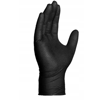 nitrylowe rękawice Jednorazowe GRIP Diamond czarne bezpudrowe XXL MOCNE 50