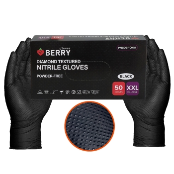 nitrylowe rękawice Jednorazowe GRIP Diamond czarne bezpudrowe XXL MOCNE 50